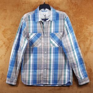 ALEX MILL Shirt Mens Medium Blue Plaid Button Up Double Pocket CHORE SHIRT $185